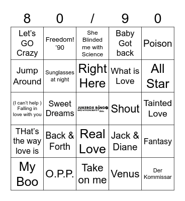 80s/90s Bingo Card
