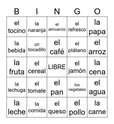 V2: La Comida Bingo Card