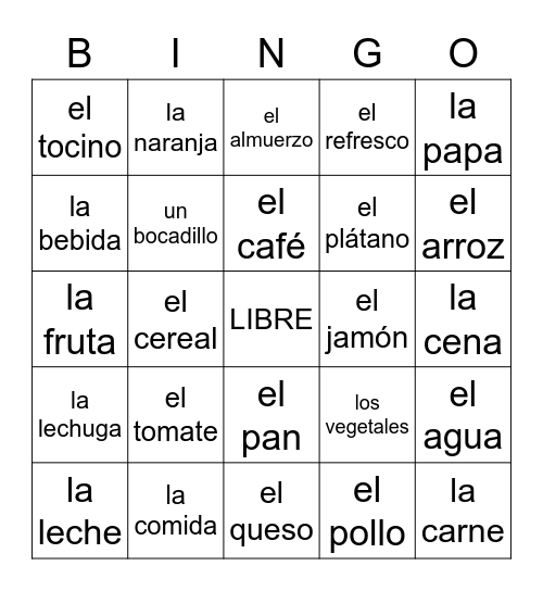 V2: La Comida Bingo Card