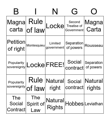 American government  Bingo Card