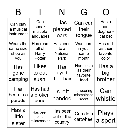 Find someone who... Bingo Card