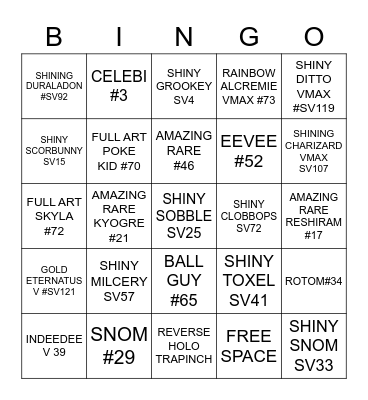 SHININH FATES BINGO Card