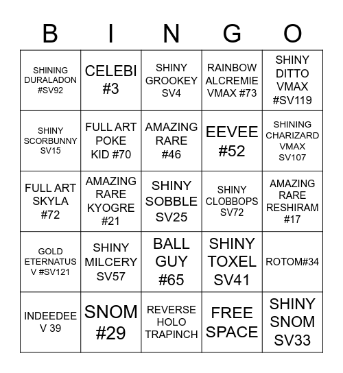 SHININH FATES BINGO Card