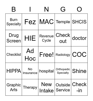 Patient Access Bingo Card