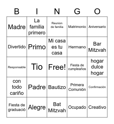 La Familia Bingo Card