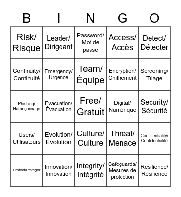 Bilingual Security Bingo/Bingo de sécurité bilingue Bingo Card