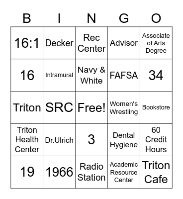 TRITONS Bingo Card