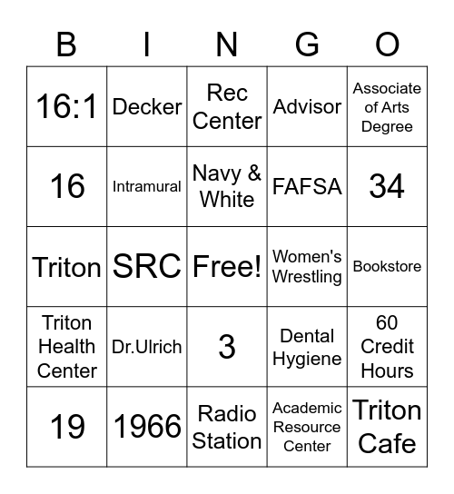 TRITONS Bingo Card