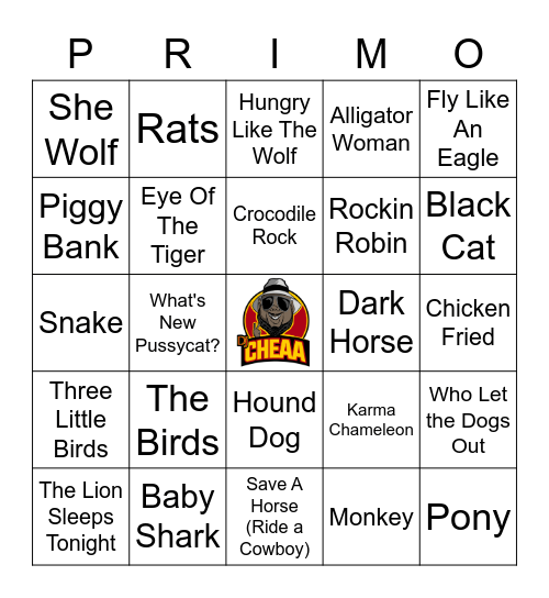 Animalistic Bingo Card