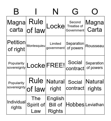 American government  Bingo Card