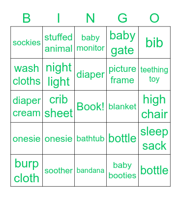 Baby G Bingo Card