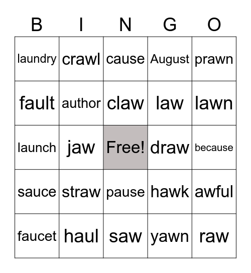 AW/AU Words Bingo Card