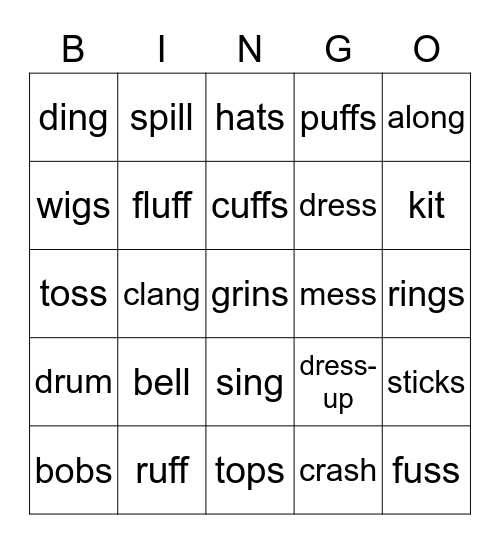 Dress-up Hullabaloo Bingo Card