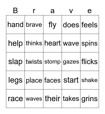 Be Brave Bingo Card