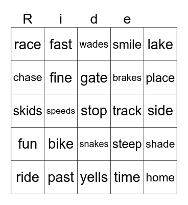 Ride to the Top Bingo Card