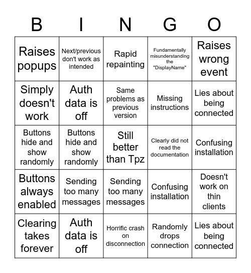 Vendor Bingo Card