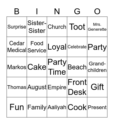 Birthday Bingo Card