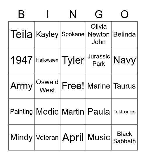 RMR 75th Bingo Card