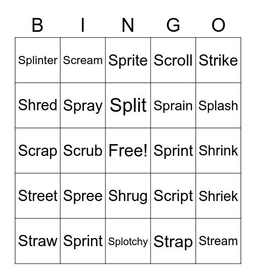 S Clusters 4/5 Bingo Card