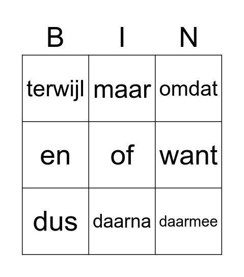 Voegwoorden Bingo Card