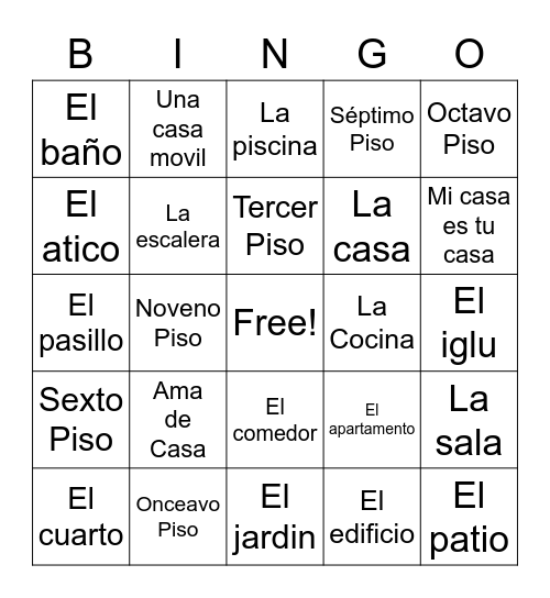 La Casa Bingo Card