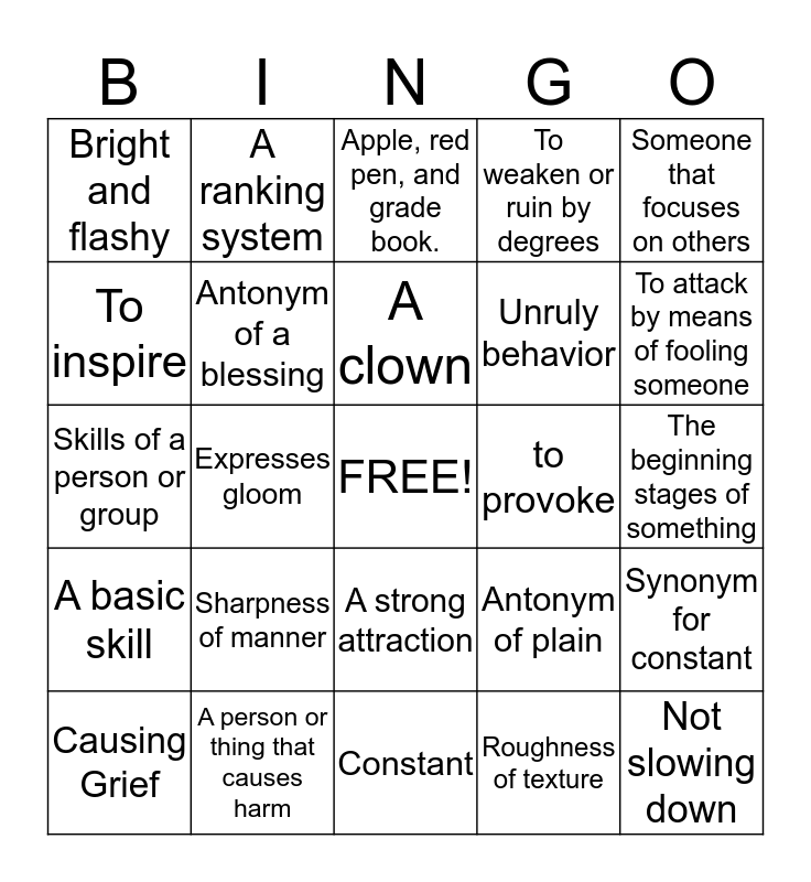 Wordly Wise English II Bingo Card