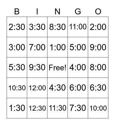 Telling Time! Bingo Card