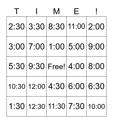 Telling Time! Bingo Card