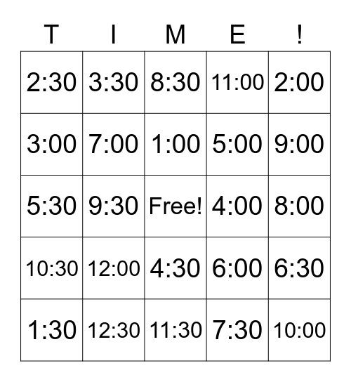 Telling Time! Bingo Card