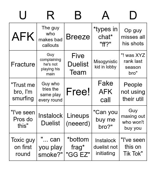 Valorant Bingo Card