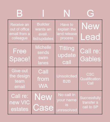 Contact Centre BINGO Card