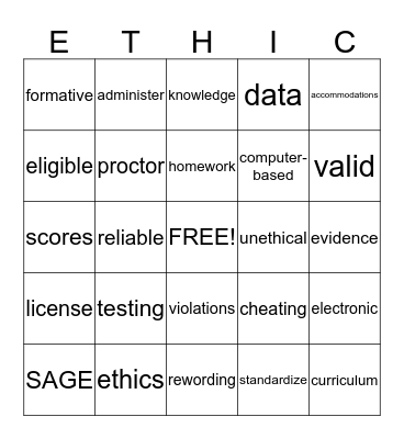 Testing Ethics Bingo Card