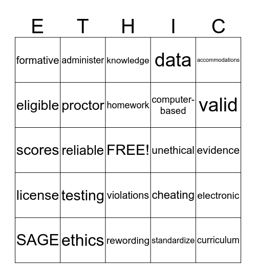 Testing Ethics Bingo Card