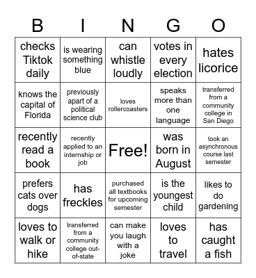 PSCI Summer Bridge Program Bingo Card