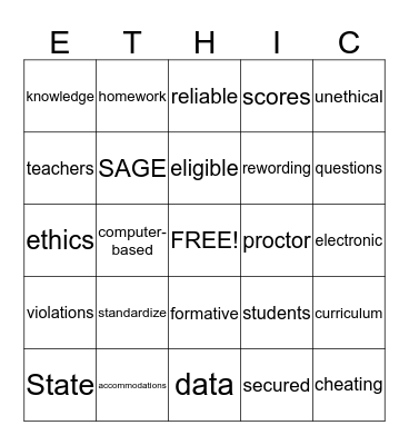 Testing Ethics Bingo Card