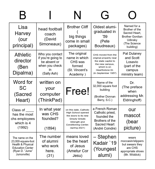 You say the top-  what they see is in parenthesis) Bingo Card