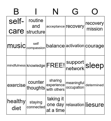 Mood Management Bingo Card