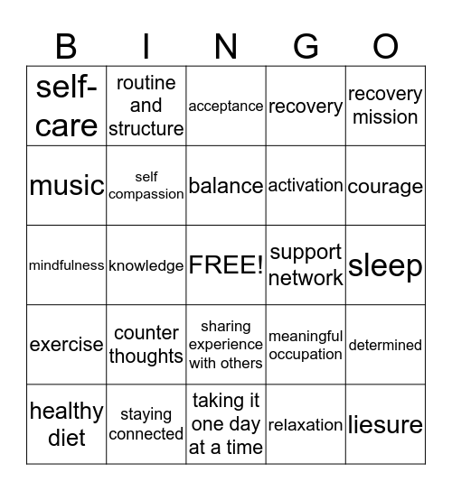 Mood Management Bingo Card