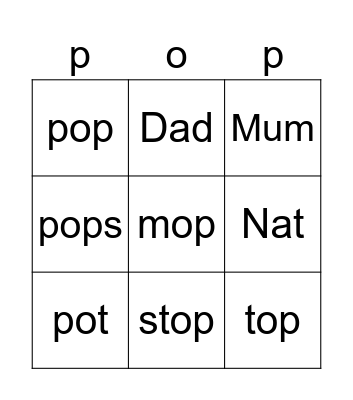 Pop, Pop in the Pot Bingo Card