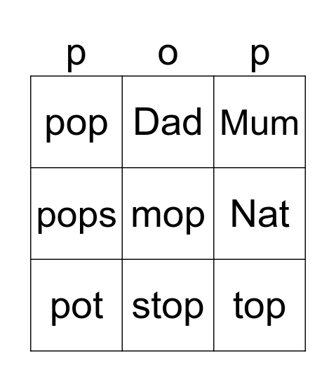 Pop, Pop in the Pot Bingo Card