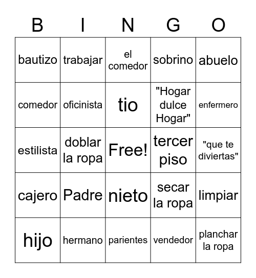 La familia Bingo Card