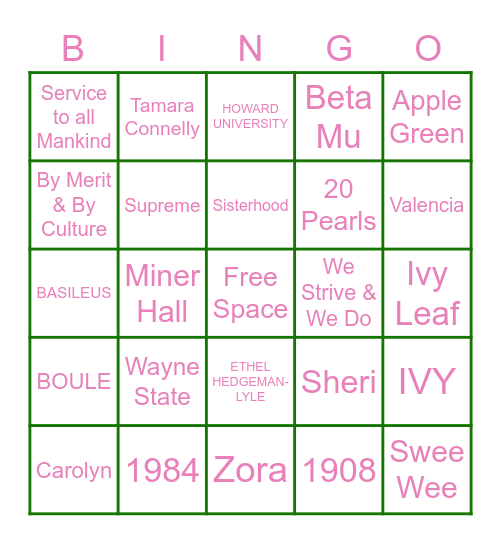 AKA BINGO Card