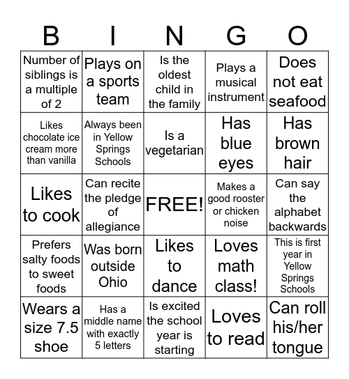 Find a person who. . . Bingo Card