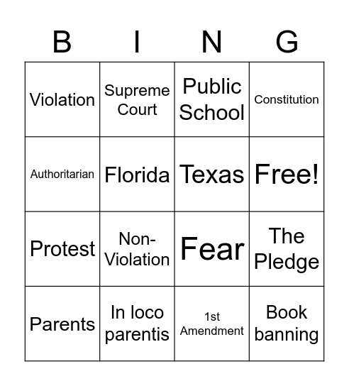 Censorship Bingo Card