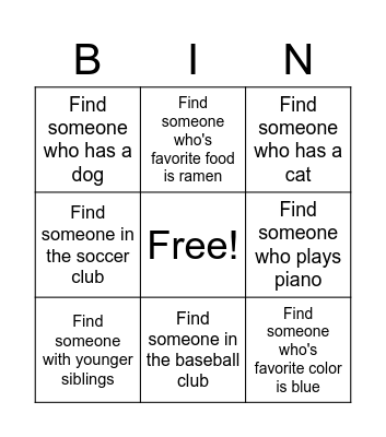 Introduction Bingo Card