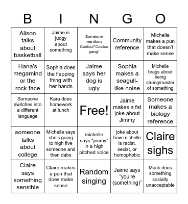 Galsquad Bingo Card