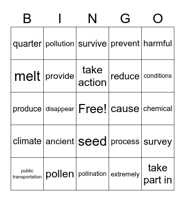 Lesson 2. Go Green Bingo Card