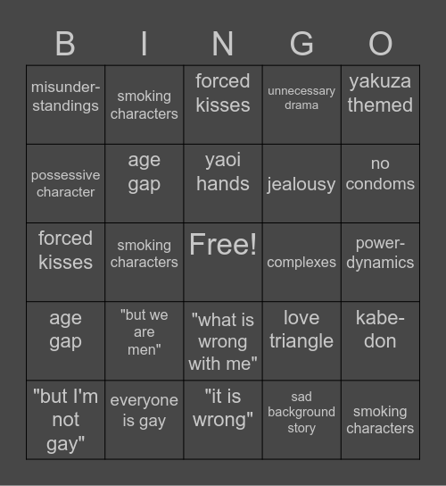 Yaoi Bingo 5x5 Bingo Card