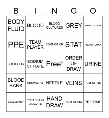 PHLEBOTOMY BINGO Card