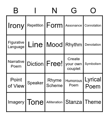 Elements of Poetry Bingo Card